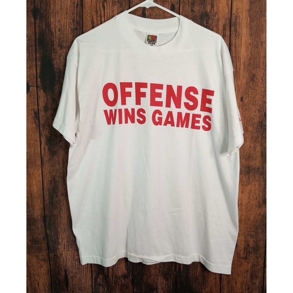 Vintage Fruit of the Loom Best Offense Defense Wins T-Shirt XL White